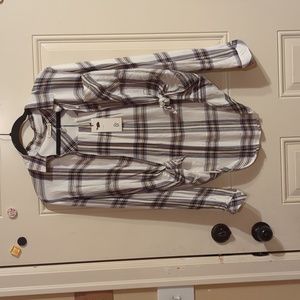 Thread & Supply company white, navy, mustard plaid soft feel button up shirt